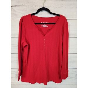 Cacique Sleepwear Womens Red‎ Solid Henley Neck Long Sleeve Thermal Top 18/20
